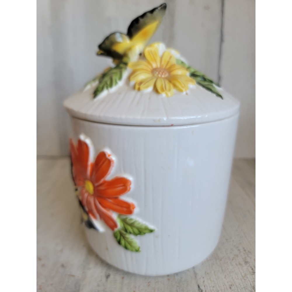 Vintage 3D butterfly kitchen canister jar unique floral home decor lidded - Picture 7 of 14